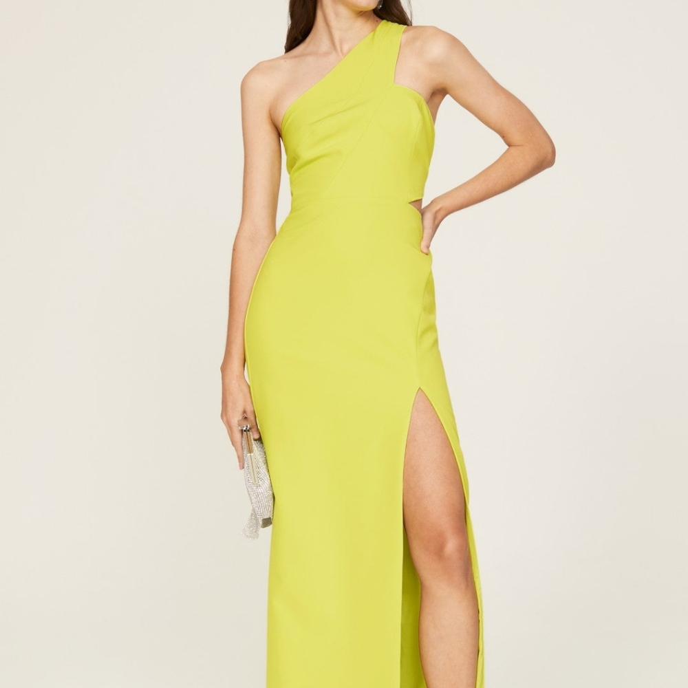 Aidan Mattox Lime Green/Neon Yellow one shoulder dress